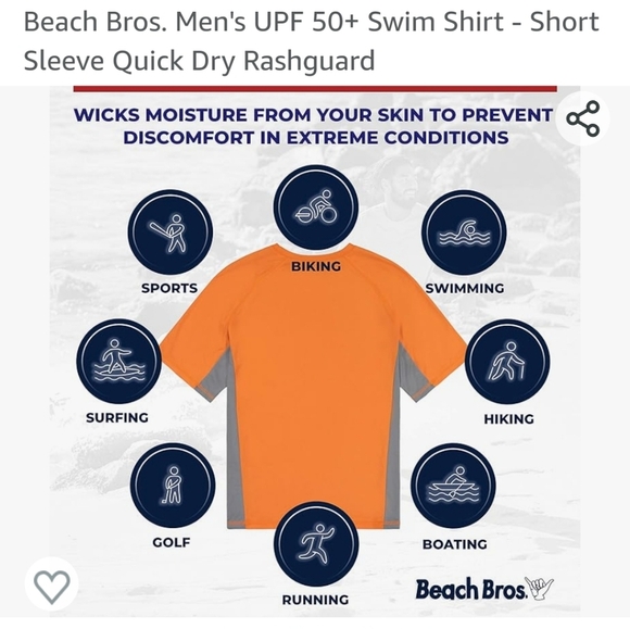 Beach Bros Men's Orange & Gray Pull Over Shirt Sz XL Surfing Swimming Biking - Picture 10 of 10